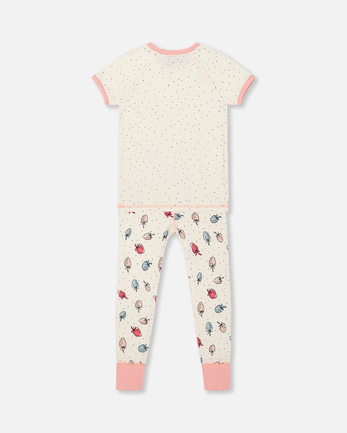 Organic Cotton Two Piece Pajama Set Off White Printed Strawberry - F30PG14_071