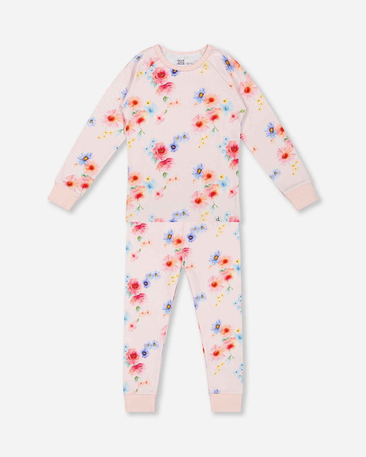 Pyjama deux pièces manches longues en coton bio imprimé fleurs rose clair - f30pg15us_072