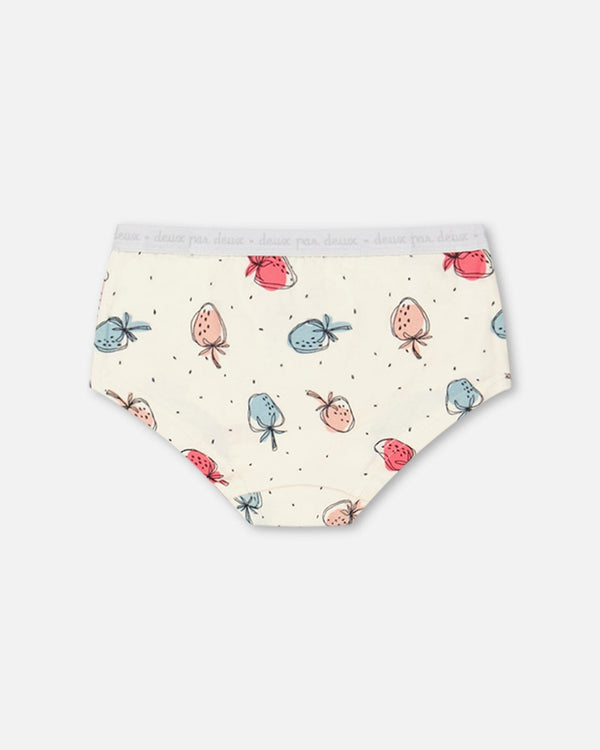 Organic Cotton Boyshort Pantie Off White Printed Strawberry - F30PG60_071