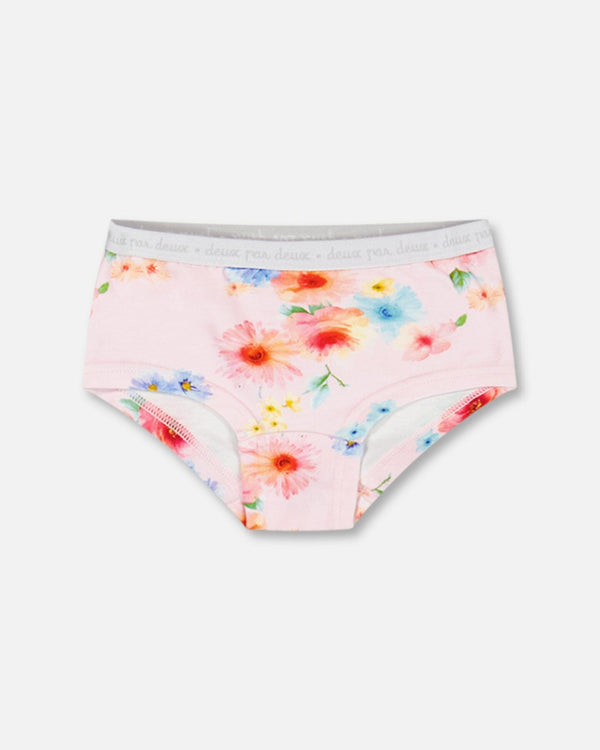 Organic Cotton Boyshort Pantie Light Pink Printed Flowers - F30PG60_072