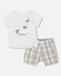 Top Light Gray Mix And Short Plaid Set - F30S10_191