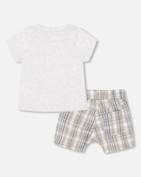 Top Light Gray Mix And Short Plaid Set - F30S10_191