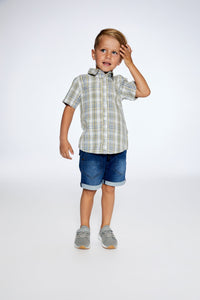 Plaid Short Sleeve Shirt Blue Green - F30S11_093