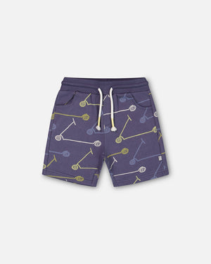 French Terry Short Blue Printed Scooters - F30S25_092