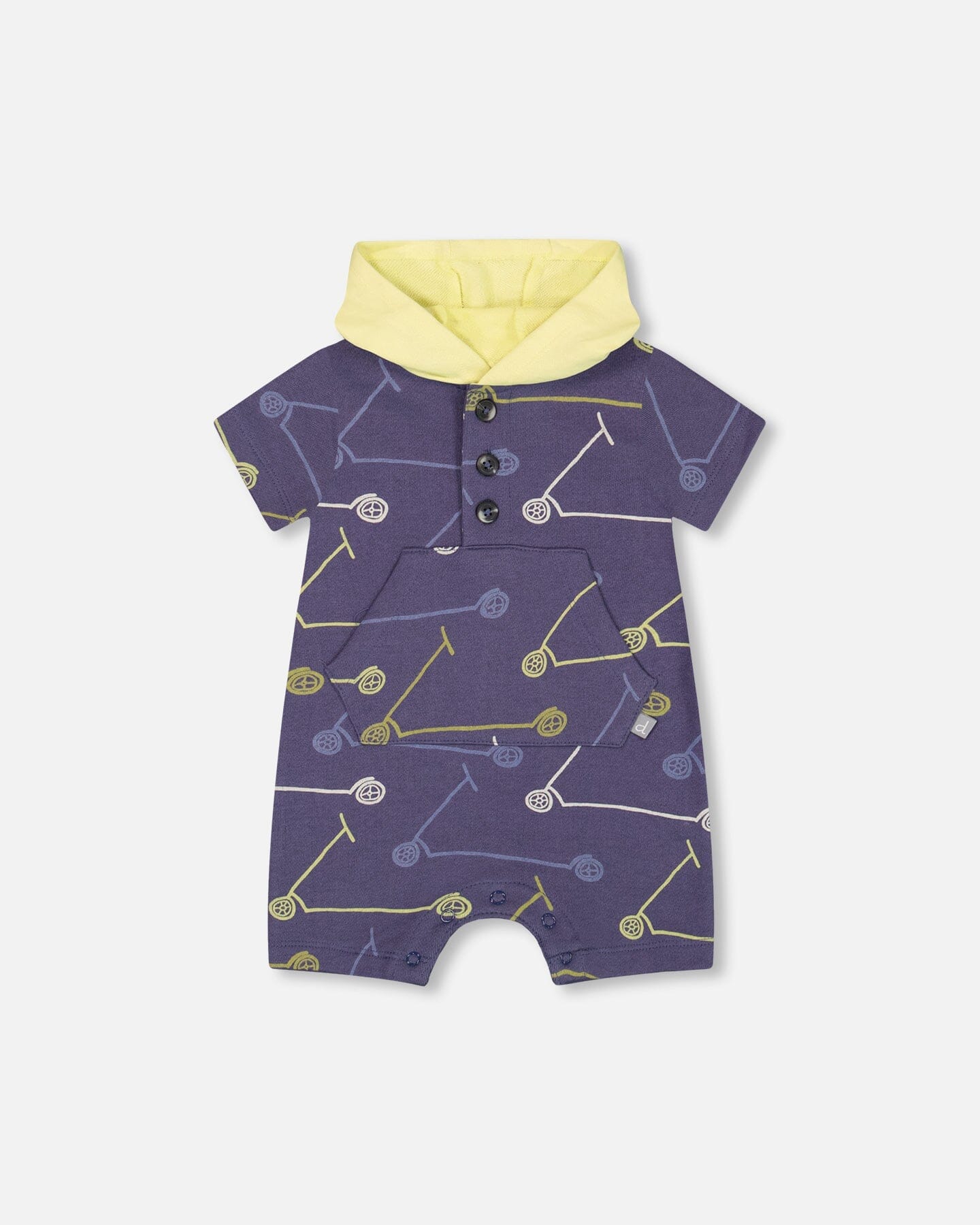 French Terry Hooded Romper Blue Printed Scooters - F30S40_092