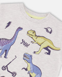 Organic Cotton T-Shirt With Dino Print Light Gray Mix - F30S70_191