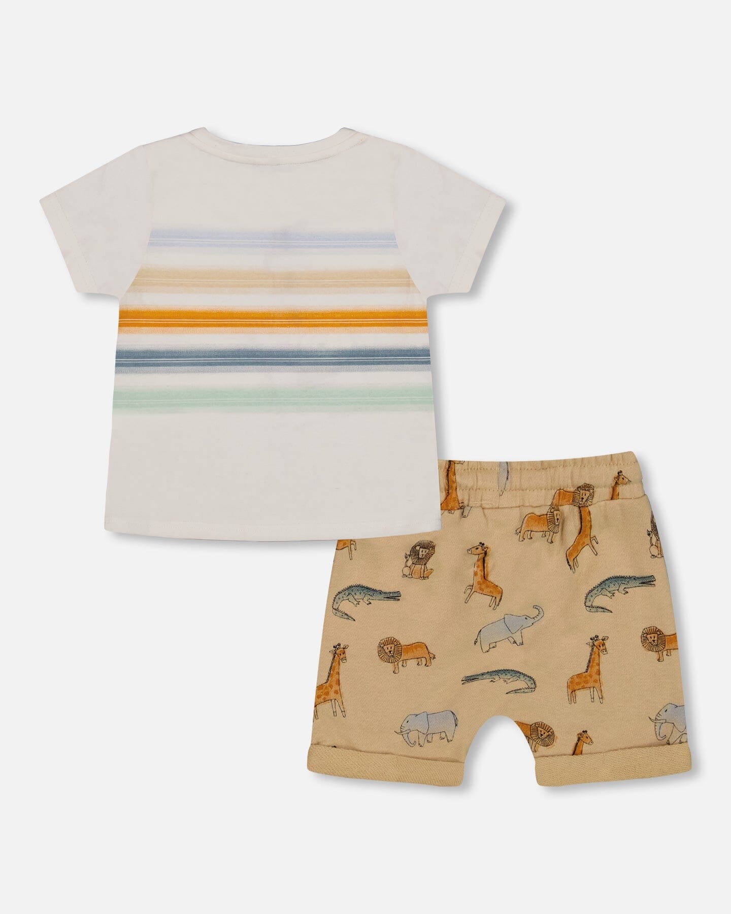 Top And French Terry Short Set Beige Printed Jungle Animal - F30T10_096
