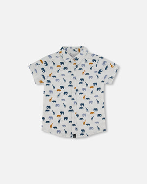 Short Sleeve Poplin Shirt White Printed Jungle Friends - F30T11_000