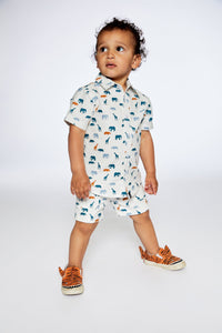 Short Sleeve Poplin Shirt White Printed Jungle Friends - F30T11_000