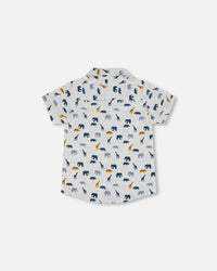 Short Sleeve Poplin Shirt White Printed Jungle Friends - F30T11_000