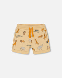 French Terry Short Beige Printed Jungle Animal - F30T25_096