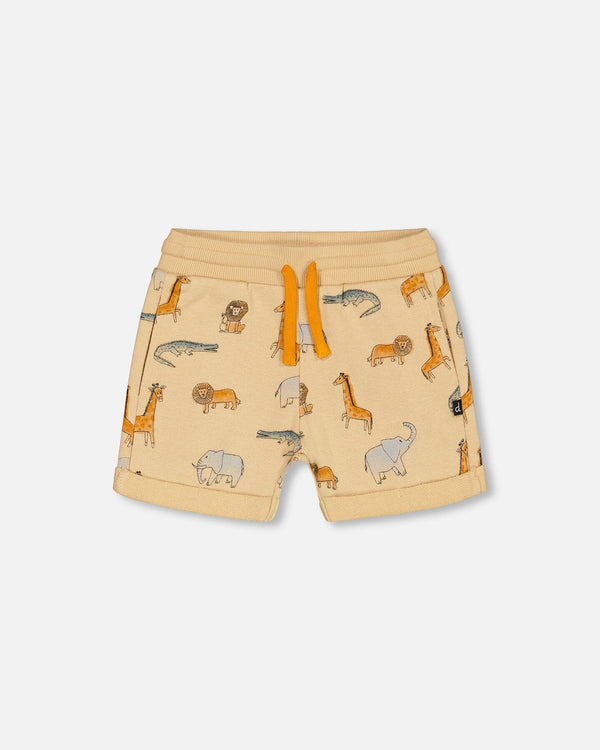 French Terry Short Beige Printed Jungle Animal - F30T25_096