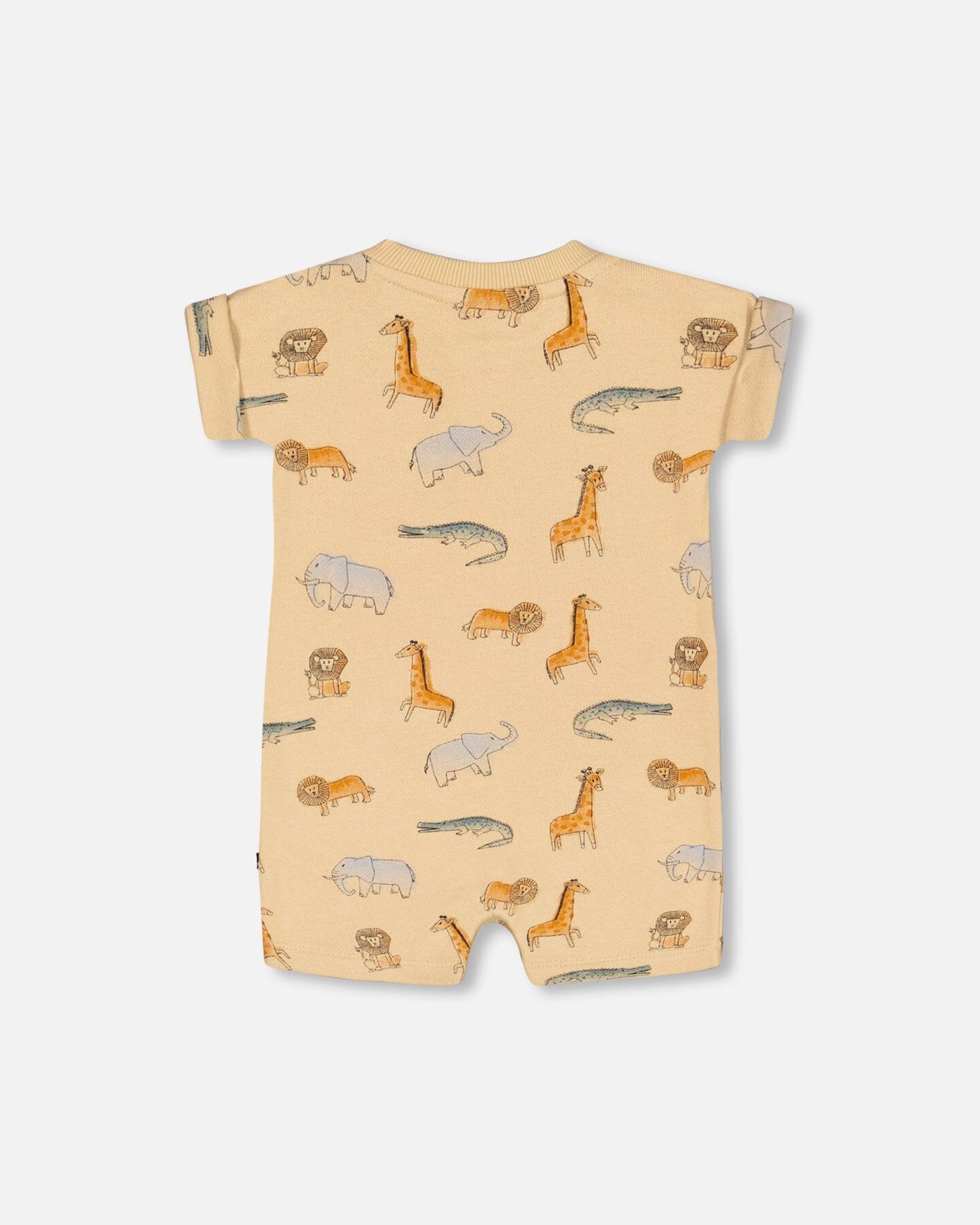 French Terry Romper Beige Printed Jungle Animal - F30T40_096