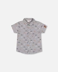 Short Sleeve Chambray Shirt Dark Grey Printed Bicycle - F30U15_037