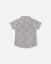 Short Sleeve Chambray Shirt Dark Grey Printed Bicycle - F30U15_037