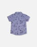 Short Sleeve Chambray Shirt Blue Printed Beach - F30U15_038