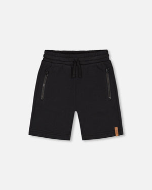 French Terry Short With Zipper Pockets Black - F30U26_999