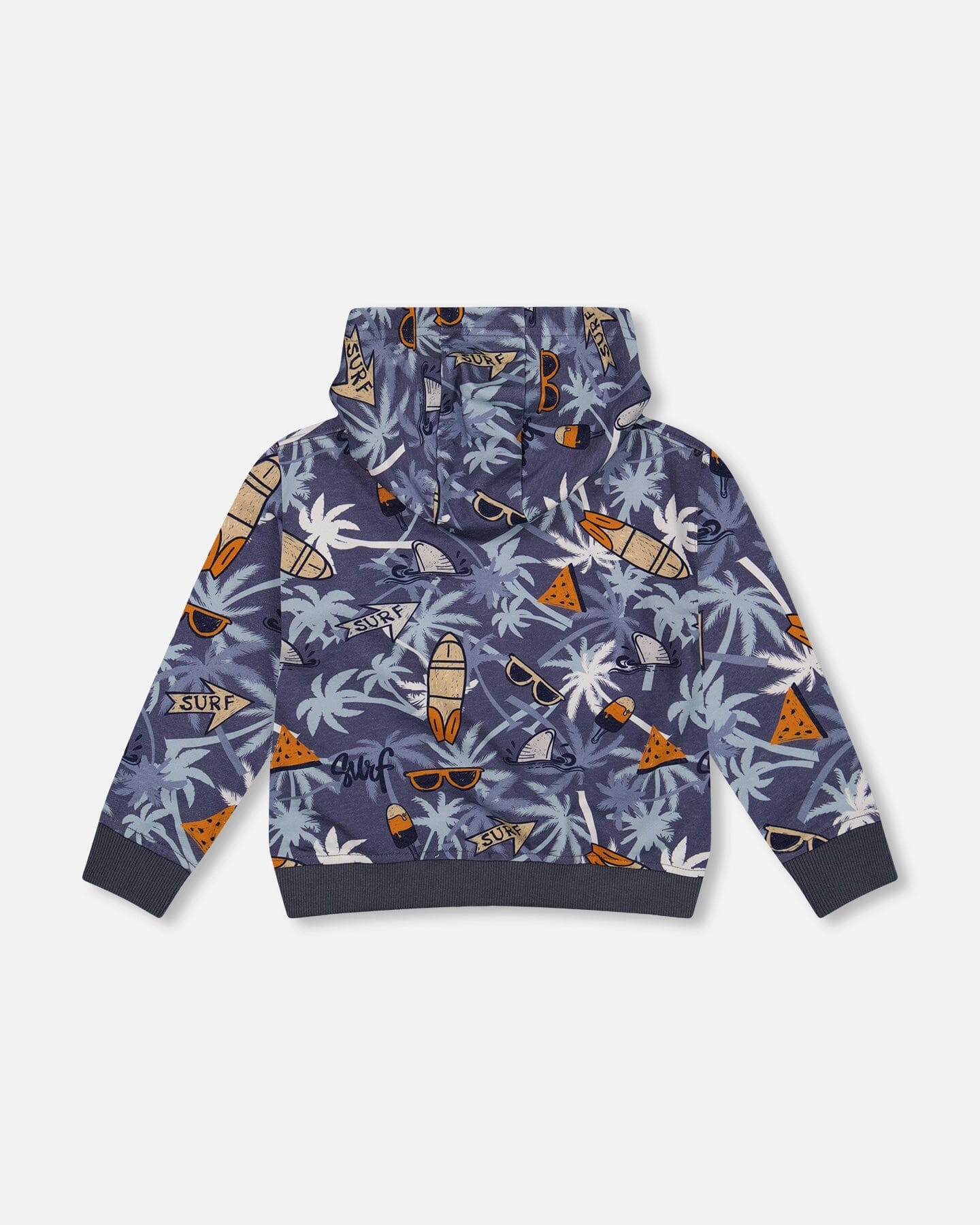 French Terry Hooded Cardigan Printed Palm Tree And Surf - F30U32_036