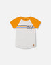 Organic Cotton Raglan T-Shirt Light Gray Mix And Orange - F30U71_191