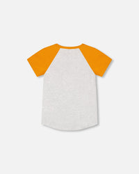 Organic Cotton Raglan T-Shirt Light Gray Mix And Orange - F30U71_191