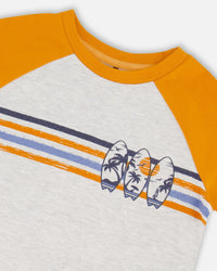 Organic Cotton Raglan T-Shirt Light Gray Mix And Orange - F30U71_191