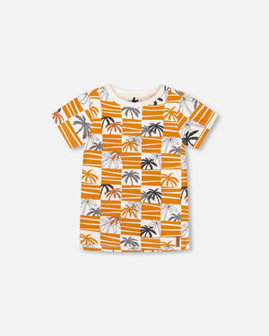 Organic Cotton Printed T-Shirt Yellow Ochre - F30U73_101