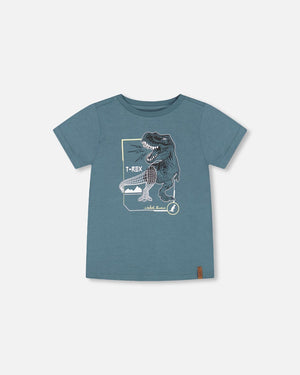 T-Shirt Pine Green Dinosaur Print - F30U75_375