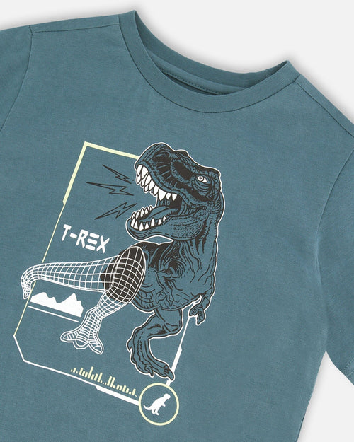 T-Shirt Pine Green Dinosaur Print - F30U75_375