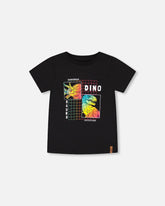 T-shirt noir imprimé dinosaure