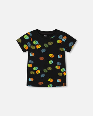 Organic Cotton T-Shirt With Allover Print Black - F30U76_999
