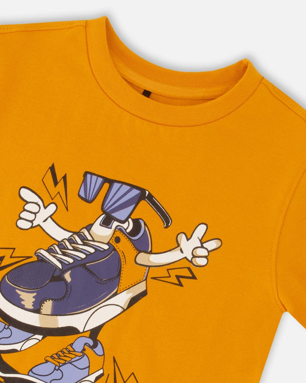 Organic Cotton T-Shirt With Sneaker Print Orange - F30U77_271