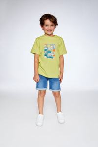 Organic Cotton T-Shirt With Sneaker Print Lime - F30U77_329