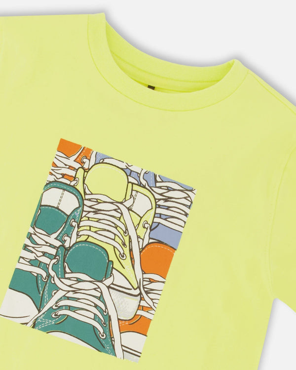 Organic Cotton T-Shirt With Sneaker Print Lime - F30U77_329