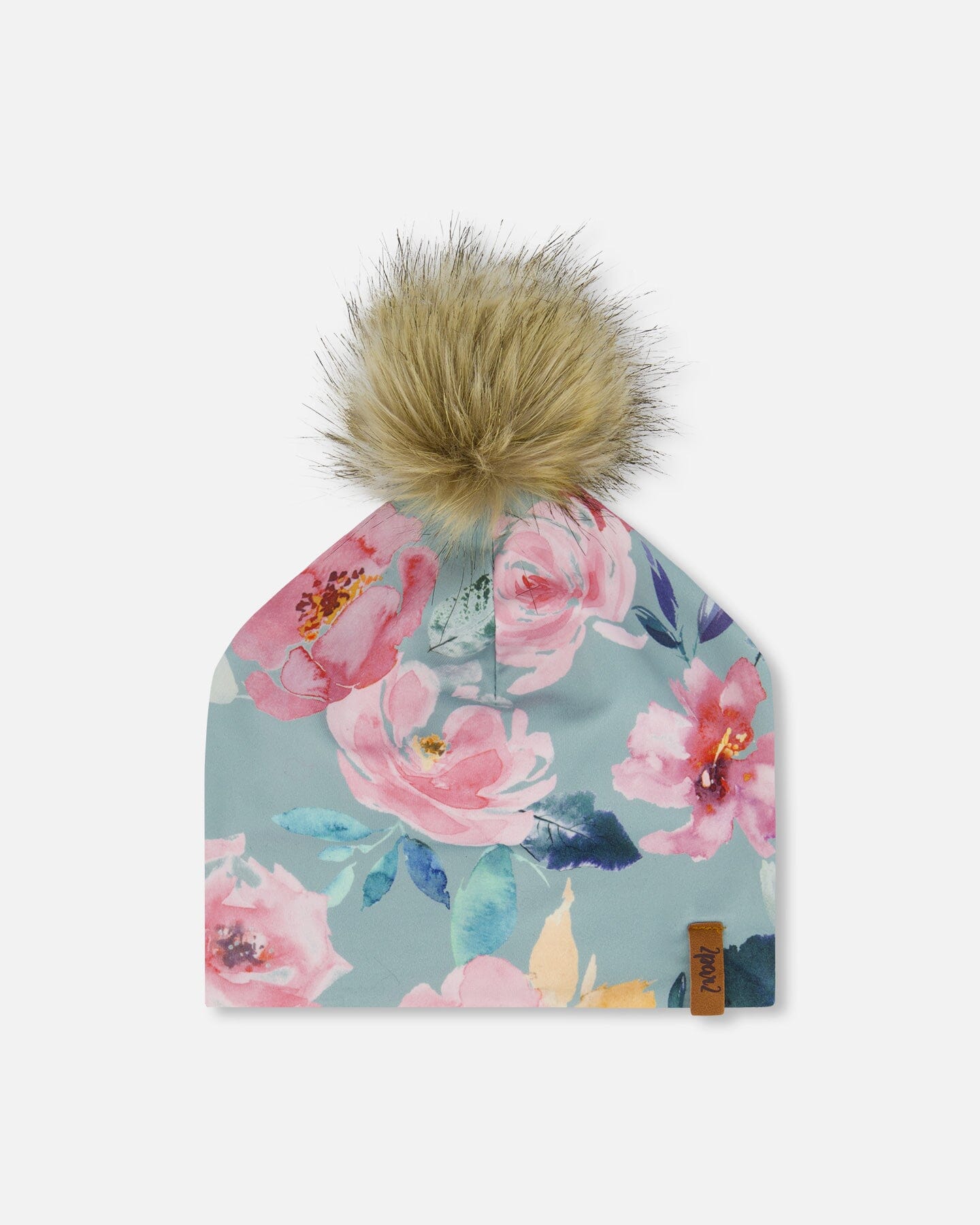 Detachable Pompom Hat Printed Watercolor Roses Outdoor Accessories Deux par Deux 