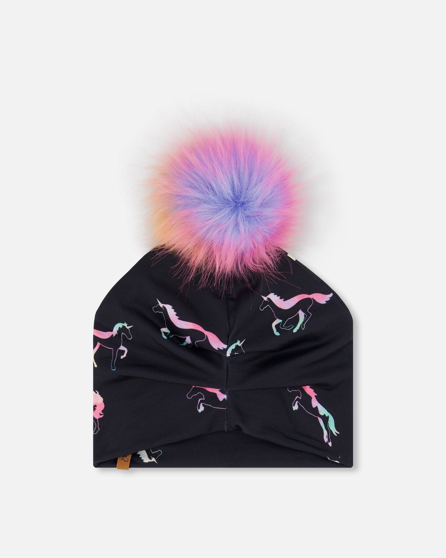 Detachable Pompom Hat Black Printed Multicolor Unicorns Outdoor Accessories Deux par Deux 