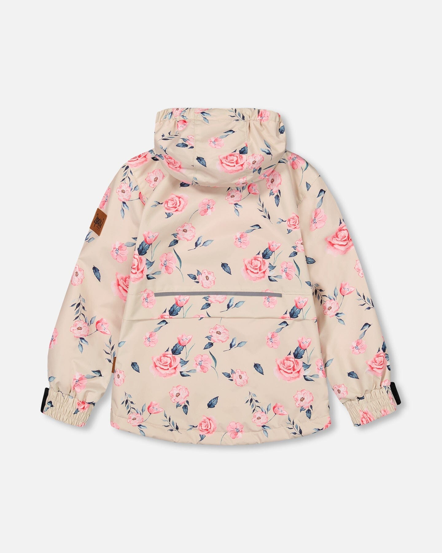 Two Piece Hooded Coat And Pant Mid-Season Set Ivory Printed Flowers Coral - F30W51_628