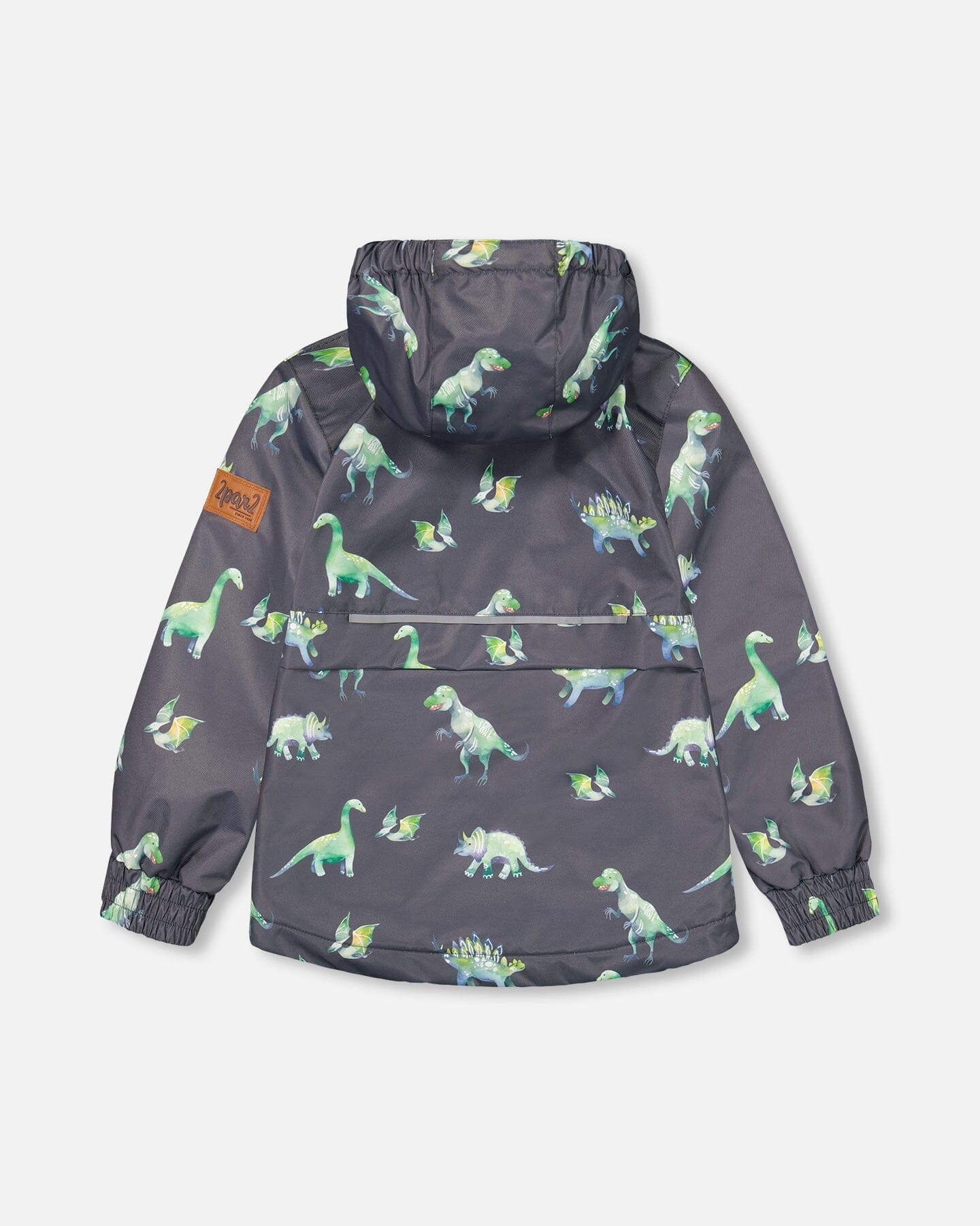 Two Piece Hooded Coat And Pant Mid-Season Set Grey Printed Dinosaurs - F30W54_018
