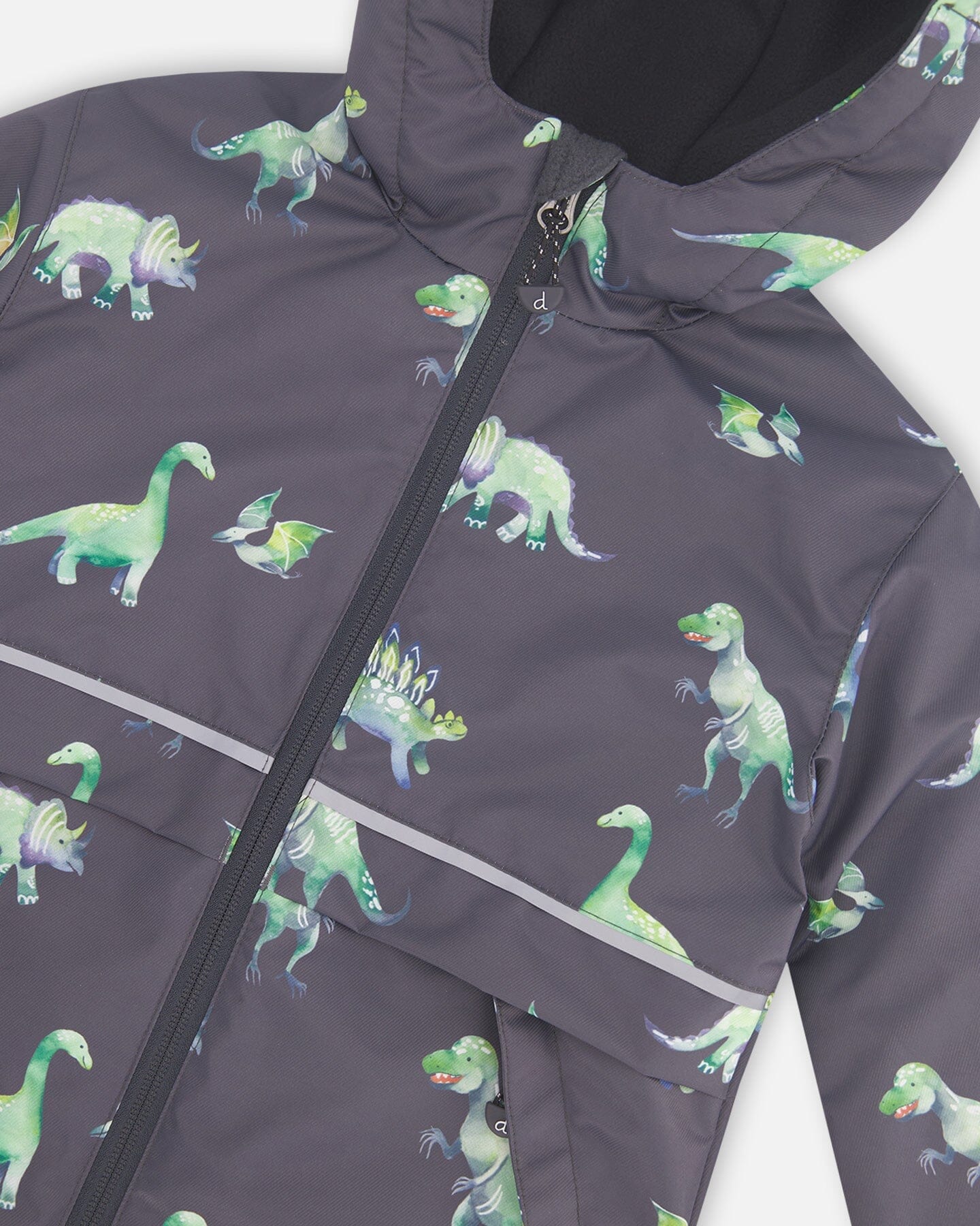Two Piece Hooded Coat And Pant Mid-Season Set Grey Printed Dinosaurs - F30W54_018