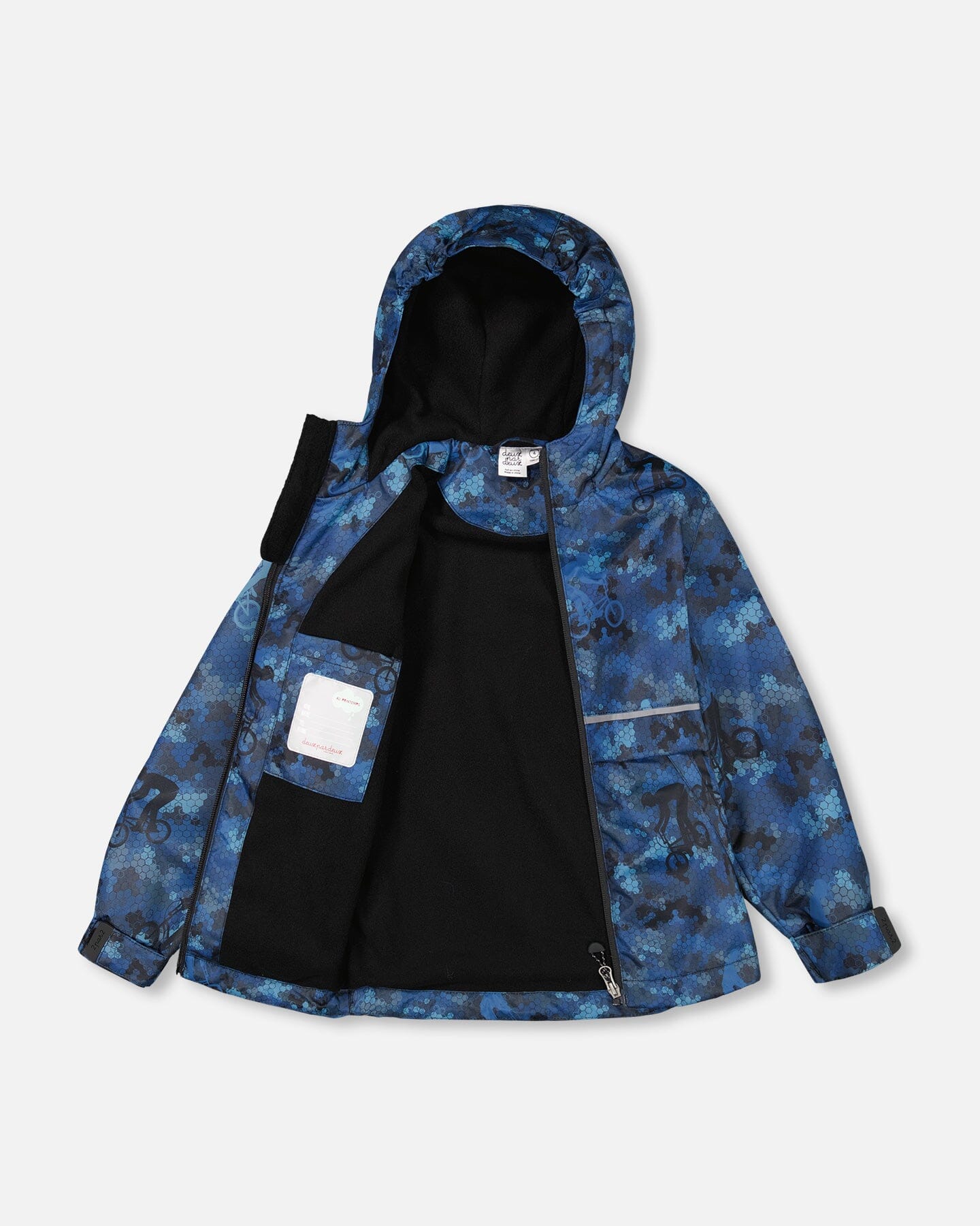 Two Piece Hooded Coat And Overalls Mid-Season Set Blue Printed Bike and Black Outerwear Deux par Deux 