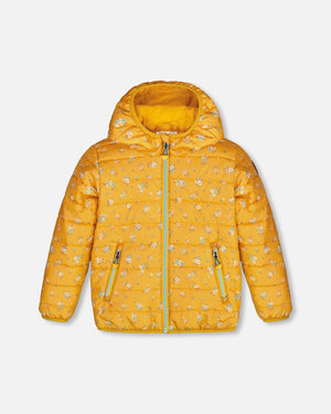 Quilted Mid-Season Jacket Yellow Little Flowers Print - F30W57_012