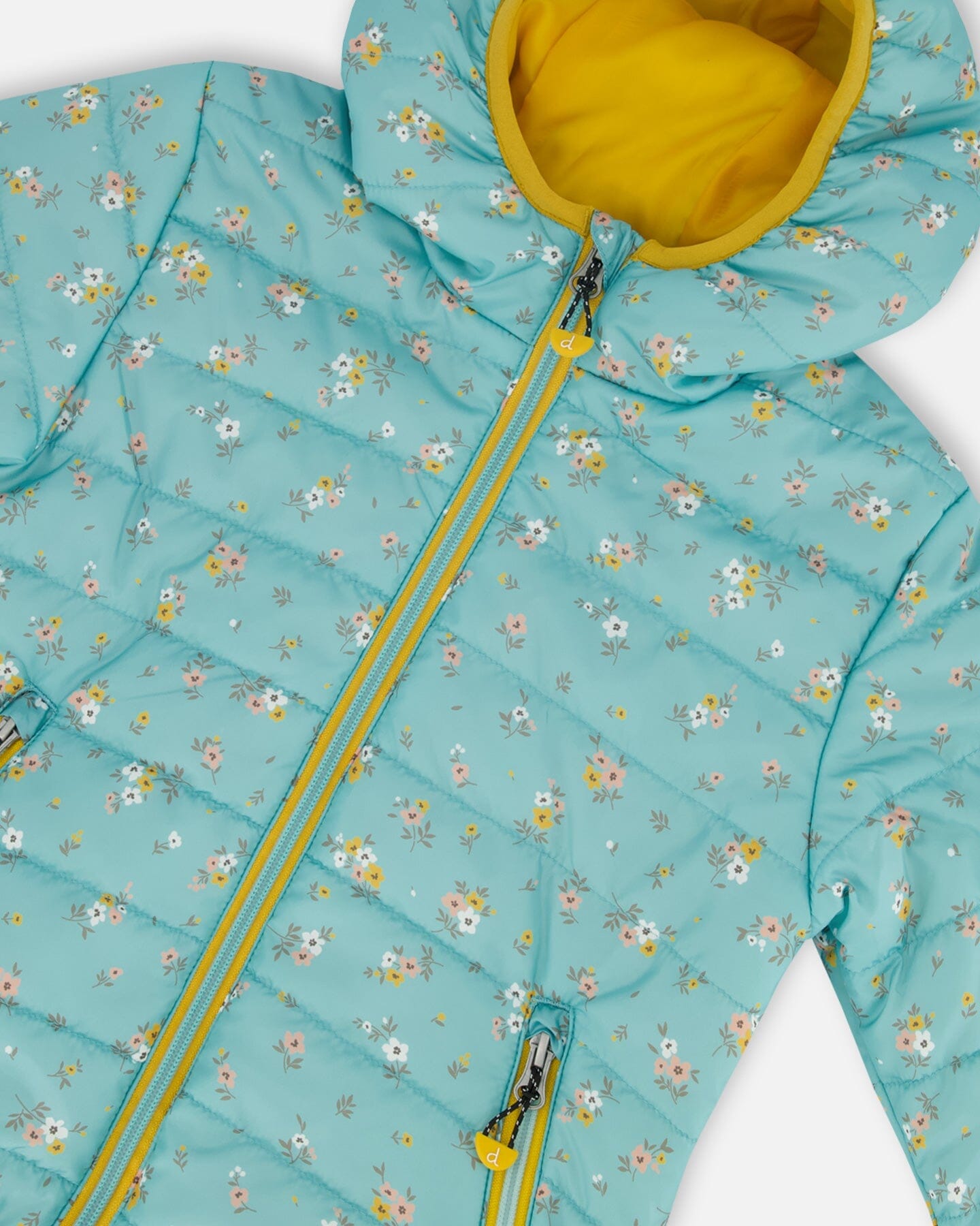 Quilted Mid-Season Jacket Blue Little Flowers Print - F30W57_013