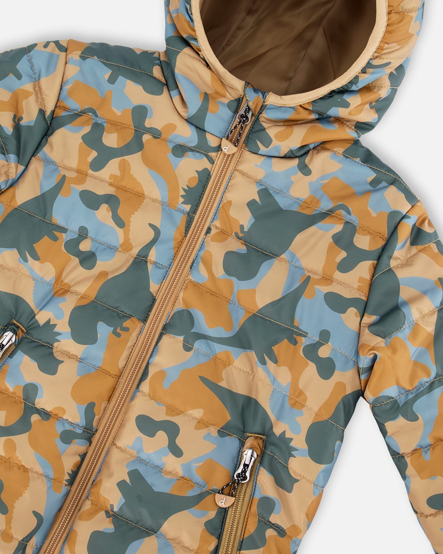 Quilted Mid-Season Jacket Beige Printed Camo Dinos - F30W57_015