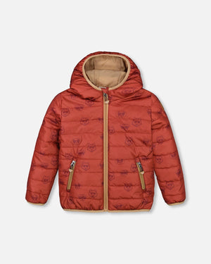 Quilted Mid-Season Jacket Printed Dogs Rust - F30W57_023