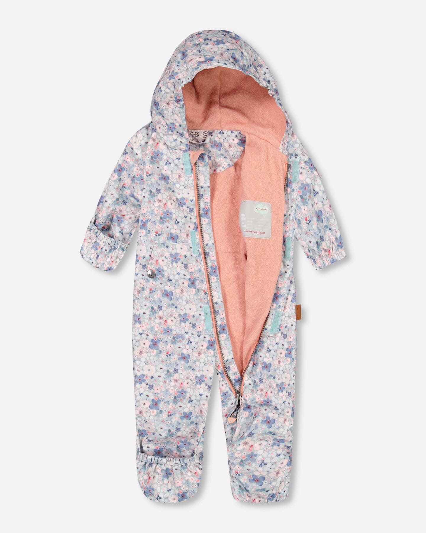 Baby Mid-Season One Piece With Hat Baby Blue Printed Watercolor Flowers - F30W65_006