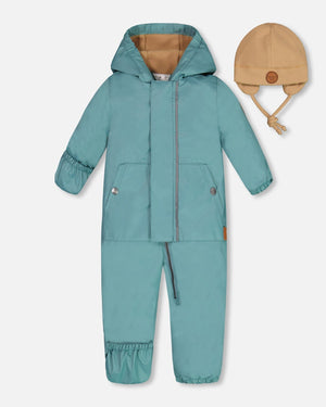 Baby Mid-Season One Piece With Hat Blue Teal - F30W65_435