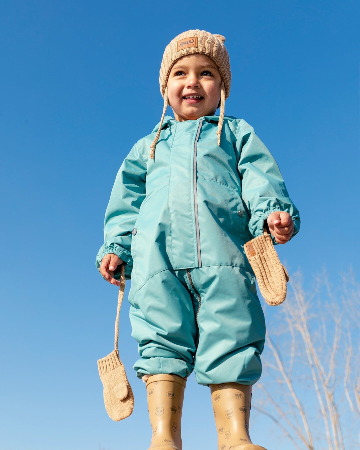 Baby Mid-Season One Piece With Hat Blue Teal - F30W65_435