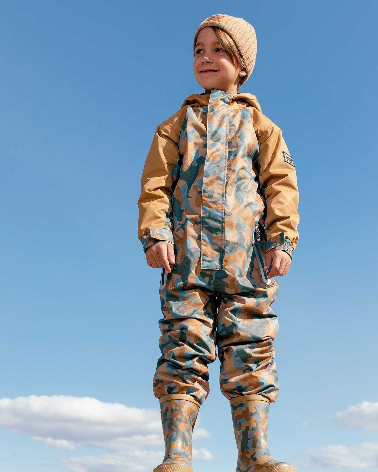 One Piece Outerwear Suit Beige Printed Camo Dinos - F30W70_015