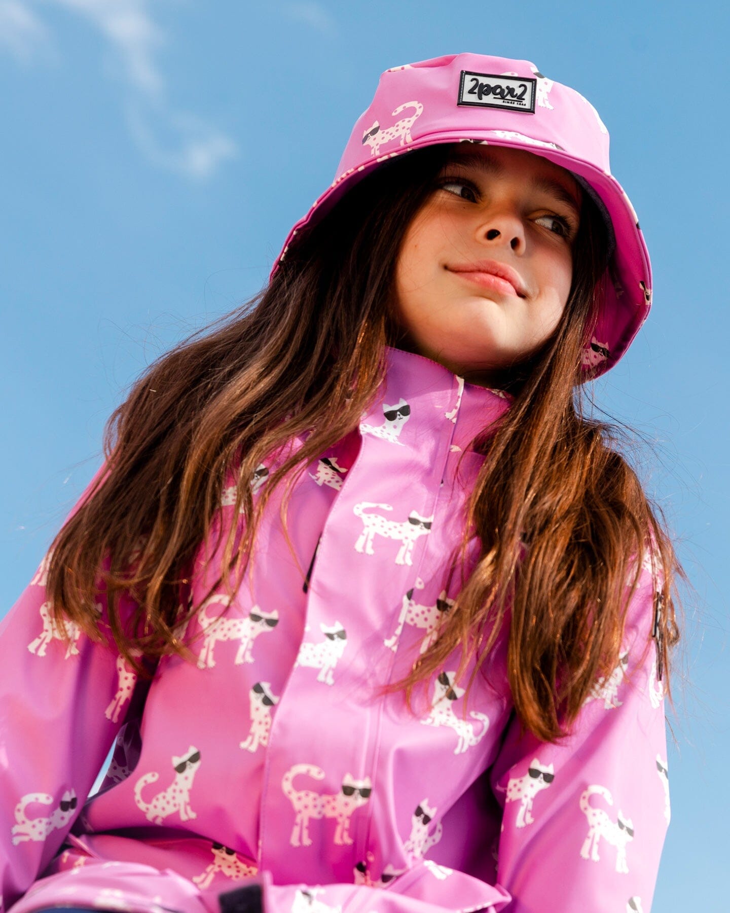 Changing Color Rain Coat And Hat Set Pink Printed Sunglasses Cats - F30W98_010