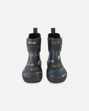 Short Rain Boots Black Printed Dinos Skeletons - F30WB11_024