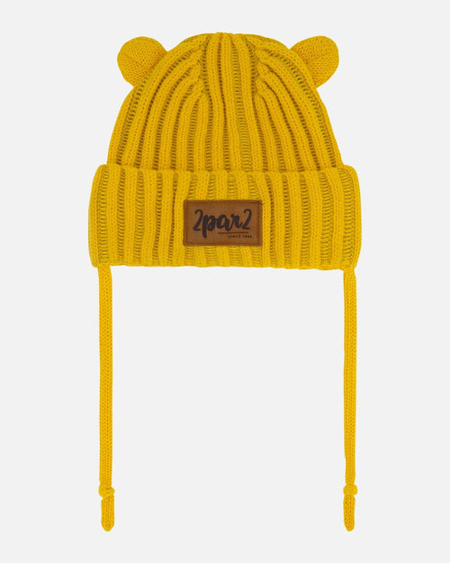 Baby Knit Hat With Ears Yellow - F30WT23_254